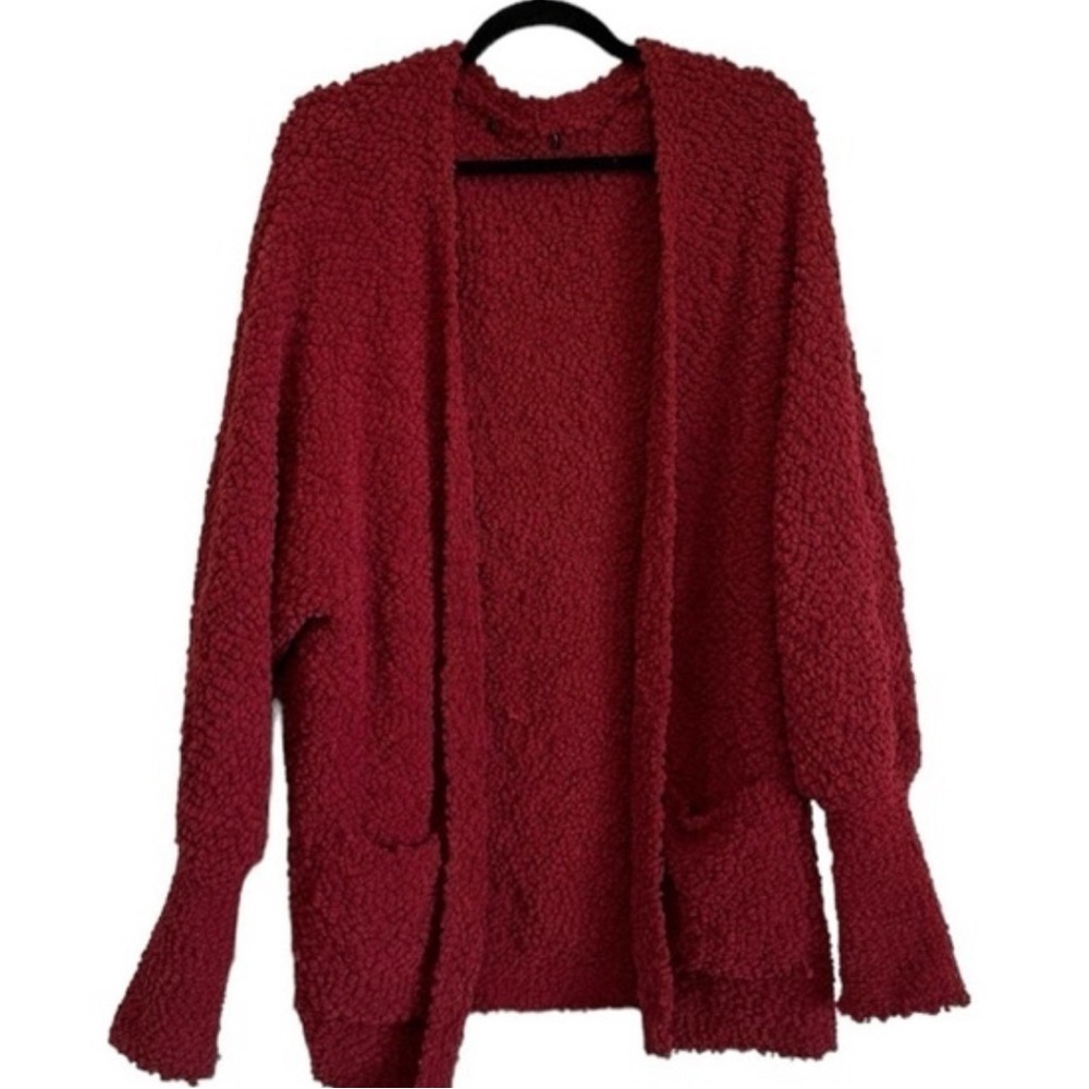 Dani & Davi Cozy Popcorn Dark Red Cardigan Size Large NWT